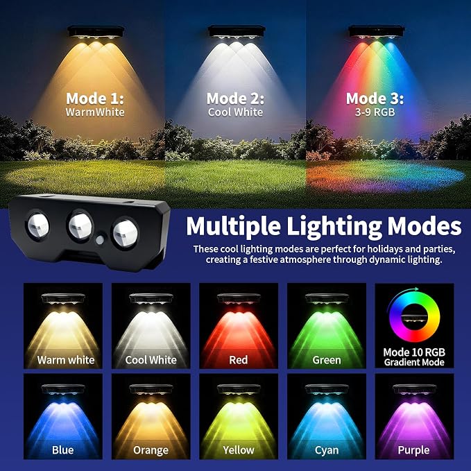 Solar Fence Lights Outdoor 2 Pack, Solar Lights Outdoor Waterproof Dusk to Dawn Deck Light, Brighter LED Lens Outdoor Lighting for Stairs, Step, Fence, Yard, Patio, and Pathway