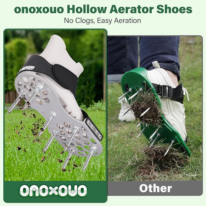 Aerator Shoes, Lawn Aerator Shoes for Grass with Thickened Metal Base, Longer Steel Spike, Aeration Shoes for Lawn with Adjustable Straps, Fully Assembled Aerating Shoes for Lawn Yard - Black