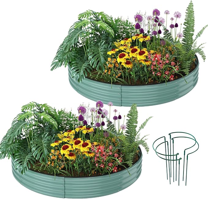 ZFHgarden Galvanized Metal Planter Raised Garden Bed Kit for Gardening Outdoor Garden Box Raised Flower Bed 2PC Green 3X3X1FT
