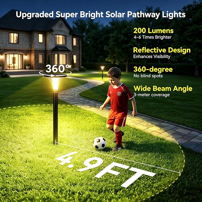 Tall Solar Pathway Lights Outdoor, 29" 200LM Ultra Bright, 4 Pack | Waterproof Garden Lights Solar Powered, Auto ON/Off, Outdoor Lighting for Yard Walkway Driveway Decor