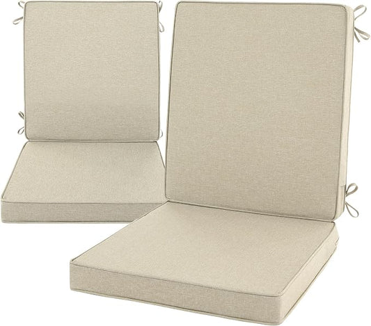 Outdoor Chair Cushions, Water-Resistant & Fade-Resistant, Patio Furniture Lawn Dining Chair Seat Replacement with Mid Back, Ties Zipper, Removable Cover, 18 x 16.5 Inch, Set of 2, Beige