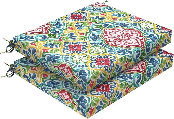 DYTXIII Set of 2 Outdoor Chair Cushions, Water Resistant 18.5"x16"x2" Square Seat Cushion for Patio Dining Chairs, High-Density Replacement Pads for Indoor Outdoor Furniture - Damask Red