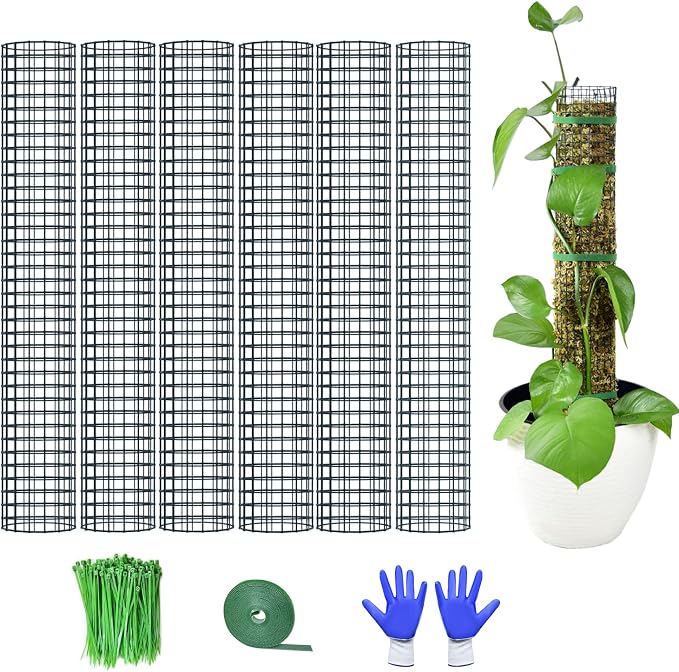 6 Pack Metal Moss Pole, 24" Moss Poles for Plants Monstera, Stackable Sphagnum Moss Pole for Plants Work with Sphagnum Moss(6 Pack 24")