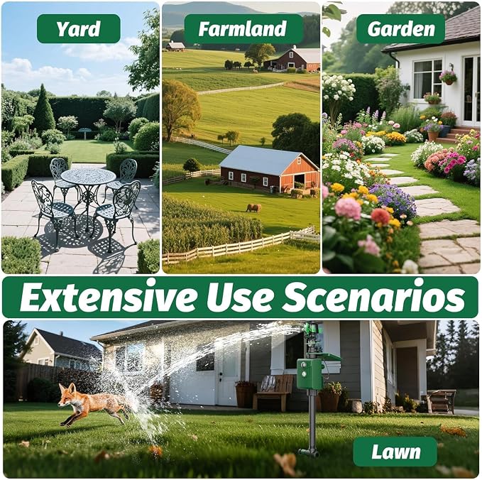 Motion Activated Sprinkler, Solar Animal Repellent Outdoor - 2 Packs Deer Cat Deterrent with Motion Sensor & Flashing Lights, IP65 Waterproof for Yard Garden Lawn Protection (Basic Version)