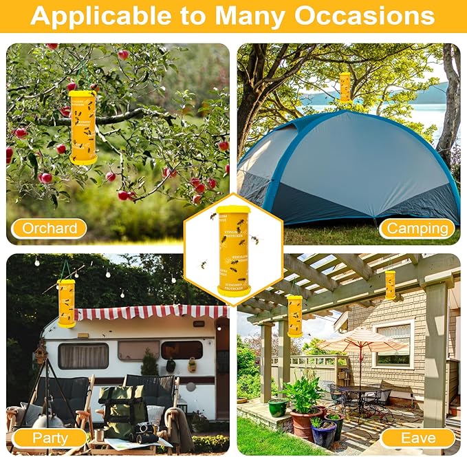 4 Pack Wasp Traps Outdoor Hanging, Carpenter Bee Traps for Outside Yellow Jacket Trap Hornet Trap Wasp Catchers Killer