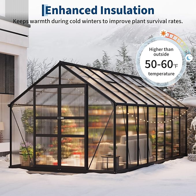Garvee Greenhouse, 8×16FT Greenhouses for Outside,Outdoor Greenhouse with Roof Air Vent, Heavy Duty Walk-in Aluminum Green House for Outside Garden Backyard