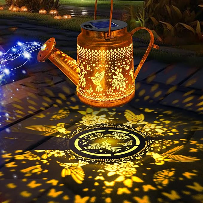 Solar Lanterns Outdoor Waterproof, Gift for Mom Grandma Women Wife Daughter Mother's Day, Blue Hummingbird Watering Can Light With Shepherd Hook, Solar Path Light Yard Art Outdoor Patio Garden Decor