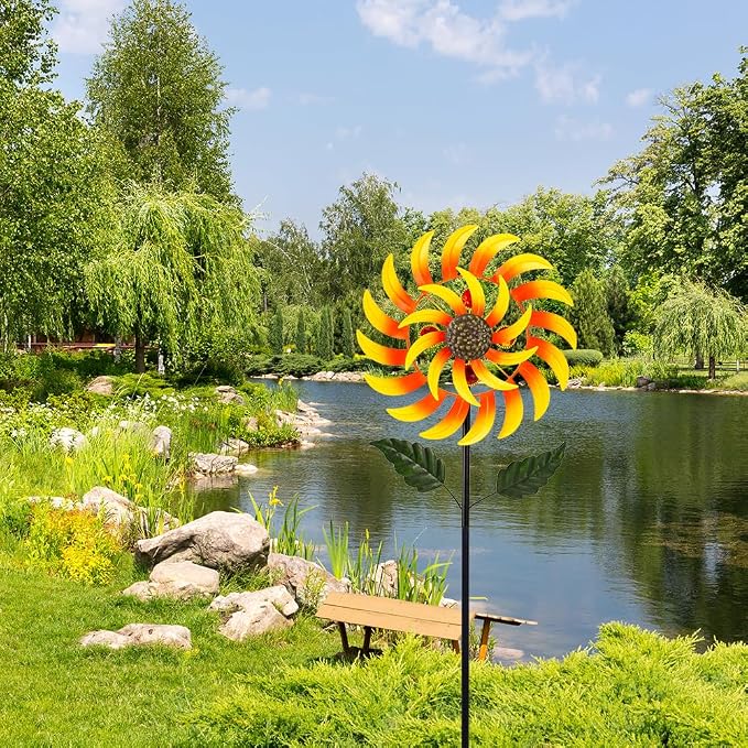 Viveta Wind Spinners for Yard and Garden, Sunflower Metal Wind Spinners,57 * 13 Inch Wind Sculpture for Yard Patio Lawn Garden