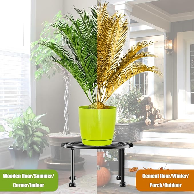 Garden Gifts Plant Lovers Gifts Black Metal Plant Stand with Anti-Slip Base Rustproof Heavy Duty Decorative Round Flower Stand Display Shelf for Indoor/Outdoor (Diameter: 9in Height: 4.8in)