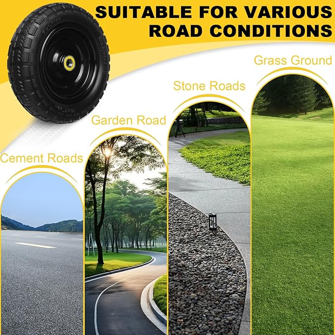 10 Inch Solid Rubber Tires, 4.10/3.50-4 Tire and Flat Free with 5/8" Bearings, 2.17" Offset Hub for GOR Garden Carts, Garden Wagon Carts, Trolleys, Hand Trucks and Utility Cart(4 Pack)