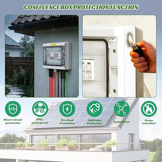 2 in 1 Out Solar Combiner Box,PV Combiner Box with 20A PV Fuse,DC 40A Circuit Breaker and Surge Protector,IP65 Solar Disconnect Switch Box for Indoor Outdoor Solar Panel System (2 in 1 Out 20A 1000V)