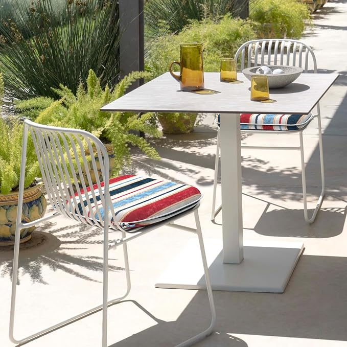DYTXIII Set of 4 Outdoor Chair Cushions with Ties,Water Repellent Patio Chair Pads 17"x 16" for Outdoor Furniture,Round Corner Seat Cushions for Garden Yard Kitchen Stripe Red Blue