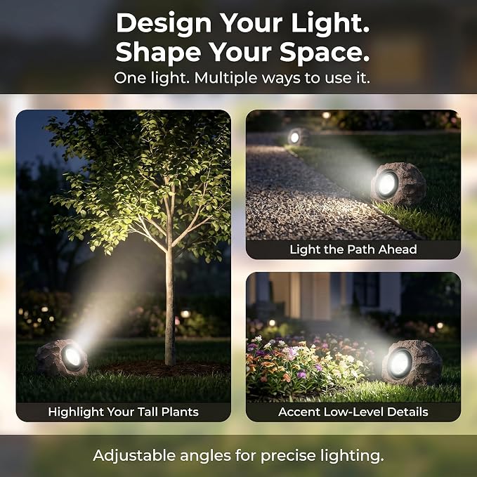 Candieslife Solar Garden Rock Lights Outdoor - IP65 LED Waterproof Solar Spotlight, Solar Powered Landscape Lights Decorative Garden Stone Light for Pathway, Walkway, Yard, Patio (4 Pack)