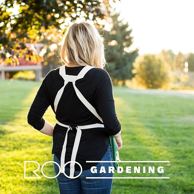 Roo Gardening Apron with Pockets for Women & Men - Canvas Garden Apron with Harvesting Pouch, Water-Resistant, Washable