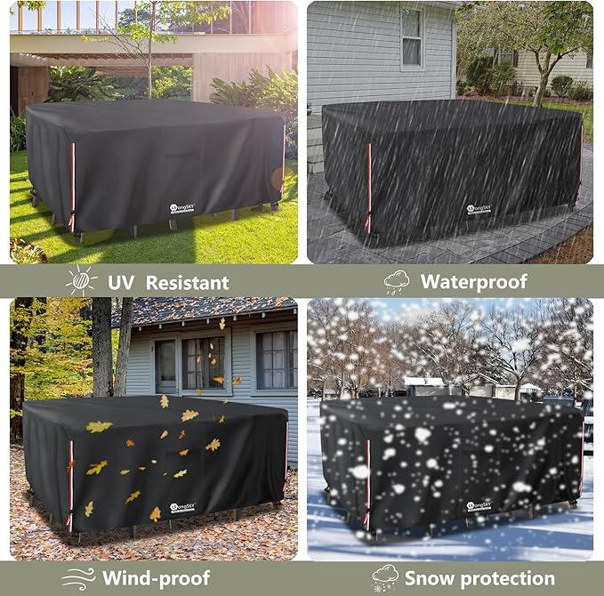 Outdoor Furniture Covers Waterproof,600D Heavy Duty Patio Cover for 5 PCS Sets Sectional Sofa Couch Dining Rocking Swivel Chairs Ottomans Coffee Table,88L x 62W x 28H inch Black