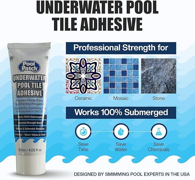 Pool Patch Underwater Pool Tile Adhesive (4 oz) – Waterproof Pool Tile Setting Paste – Professional Strength Adhesive for Ceramic, Mosaic & Stone – Works 100% Submerged, No Need to Drain Pool