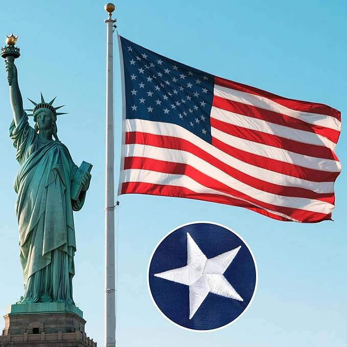 American Flags for Outside 5x8 FT- Heavy Duty US Flag USA Flag with Embroidered Stars, Sewn Stripes & Brass Grommets, Weather-Resistant, 4th of July Decorations