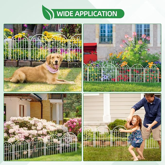 10 Pack Decorative Garden Fence, 26in x 10.8ft Arched No Dig Animal Barrier Fence for Dog Rabbit, Garden Edging Border, Rustproof Metal Ground Stake Border for Outdoor Yard Patio Decor, White