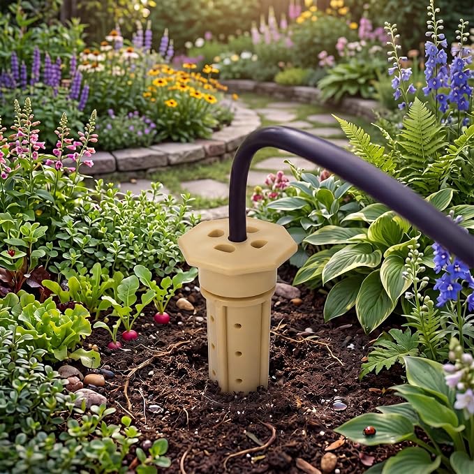 Briwooody 9 Pack 8 Inch Garden Watering Stake Large UV Protected ABS Plastic Deep Root Irrigation Spike Brown Drip System Parts Tubes for Trees Shrubs Bushes Flowers Fruits Vegetables Potted Plants