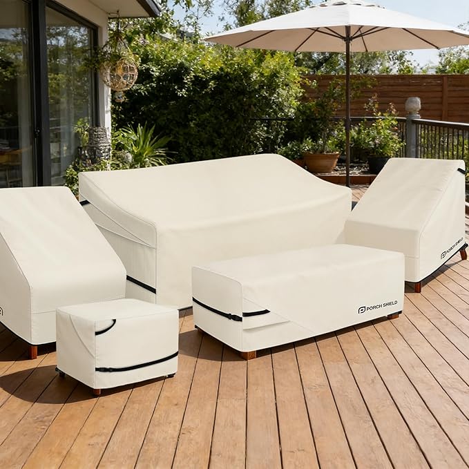 Porch Shield Patio Ottoman Cover - Waterproof Outdoor Square Side Table Covers – 27L x 27W x 18H inch, Beige