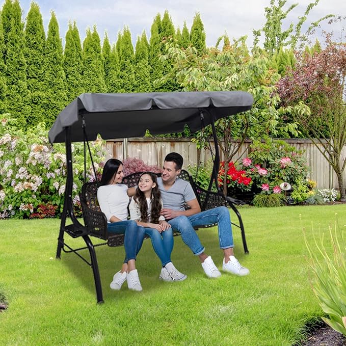 Swing Chair Canopy Replacement, 2 Seater Garden Seat Cover, Waterproof Windproof Anti-UV Heavy Duty Rip Proof Hammock Top Outdoor Furniture Covers (Grey, Small), Gray
