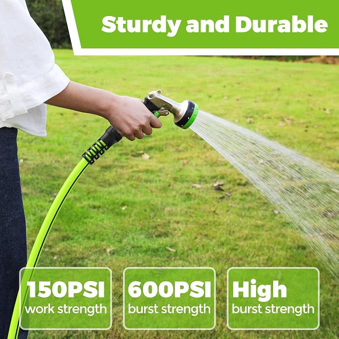 Garden Hose 15ft,Water Hose Heavy Duty,Flexible and Durable, Lightweight Hybrid Hose with Swivel Handle,Leakproof Hose Male to Female Fittings