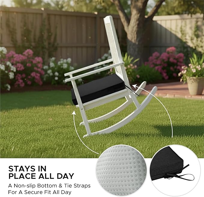 Outdoor Chair Cushions, Water-Resistant & Fade-Resistant, Patio Furniture Square Seat Replacement Chair Pads with Ties Zipper, Removable Cover, Non-Slip Bottom, Set of 4, 22 x 22 Inch, Black