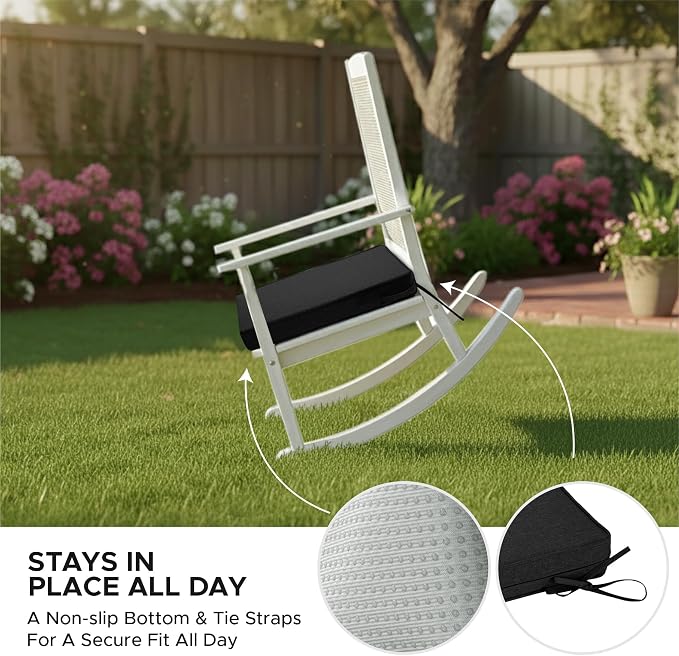 Outdoor Chair Cushions, Water-Resistant & Fade-Resistant, Patio Furniture Seat Replacement Chair Pads with Ties Zipper, Removable Cover, Non-Slip Bottom, Set of 6, 17 x 16 Inch, Black