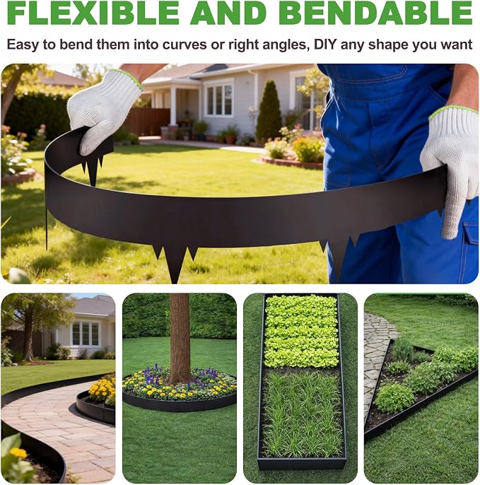 10-Pack Metal Landscape Edging (33ft Total), 40" x 6.5" Steel Garden Edging Border w/ 10 Stakes, Rustproof Hammer-in Edging for Landscaping, Lawn, Yard, Tree Rings, Flower Beds