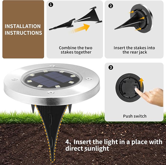 SOLPEX Solar Lights Outdoor Waterproof, 12 Pack Solar Ground Lights, Solar Garden Lights Landscape Lighting for Pathway Driveway Patio Backyard Walkway (Warm White)