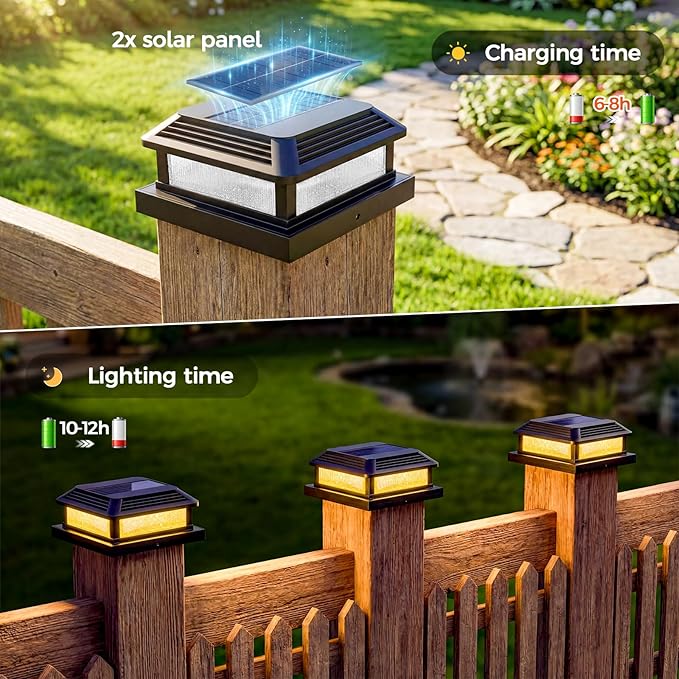 JOFIOS Solar Post Cap Lights, LED, Multi-Color, Plastic, Classic Style, Waterproof IP65, for 4/4.5/5 Inch Posts, Outdoor Patio (10, Black)