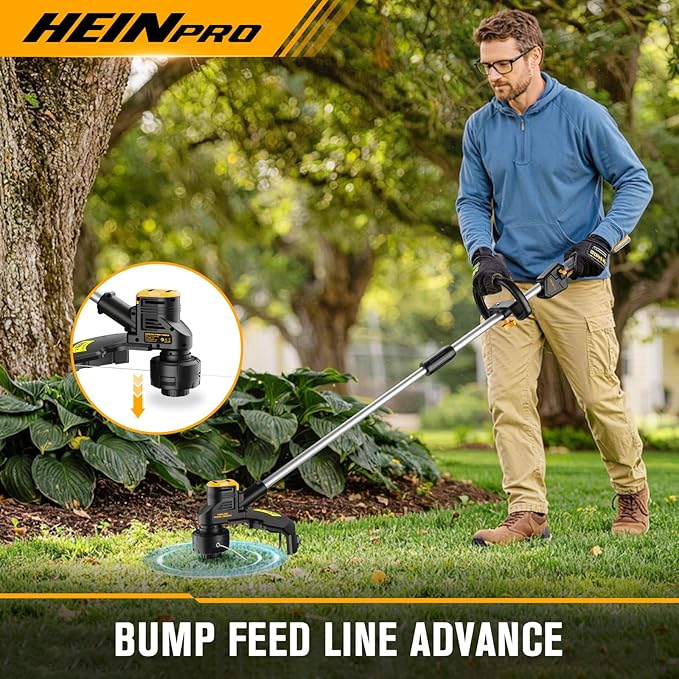HEINPRO Cordless Weed Wacker Compatible with DeWalt 20V MAX Battery, 16" Brushless Weed Eater, Grass Trimmer for Lawn Care, Bump Feed, String Trimmer with 4 Bulk Trimmer Line Coils (Tool Only)