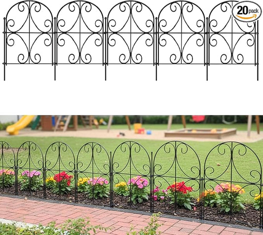 ShopLaLa Garden Fence (20 Panels) 12.5in(L) x 16.5in(H) Rustproof Black Metal Curly Wire, Animal Barrier Fencing for Dogs, Decorative Flower Bed Edging Landscape Border Yard, Patio Outdoor Decor