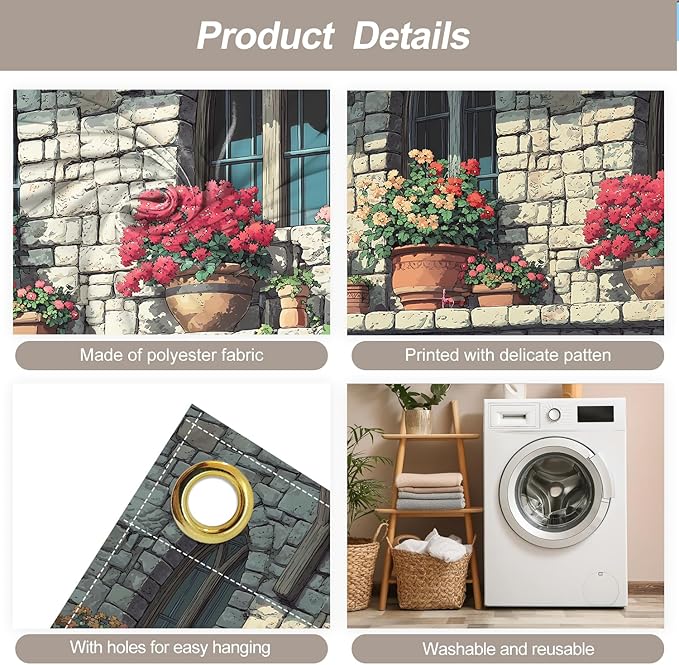 7 * 16FT Summer Garage Door Cover Decorations Sunset Palm Trees Garage Door Banner for Outdoor Indoor Summer Party Photography Backdrop (Flower pot-window, 7 * 16 ft)