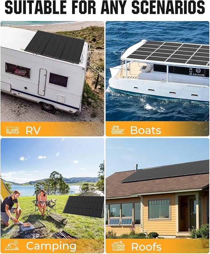 18BB 1000 Watt Solar Panel, 5pcs 200W N-Type1911-5 Solar Panels, 25% High-Efficiency Monocrystalline Module PV, for 12V/24V Battery, Home, Trailer, Camping, Marine, Boat,