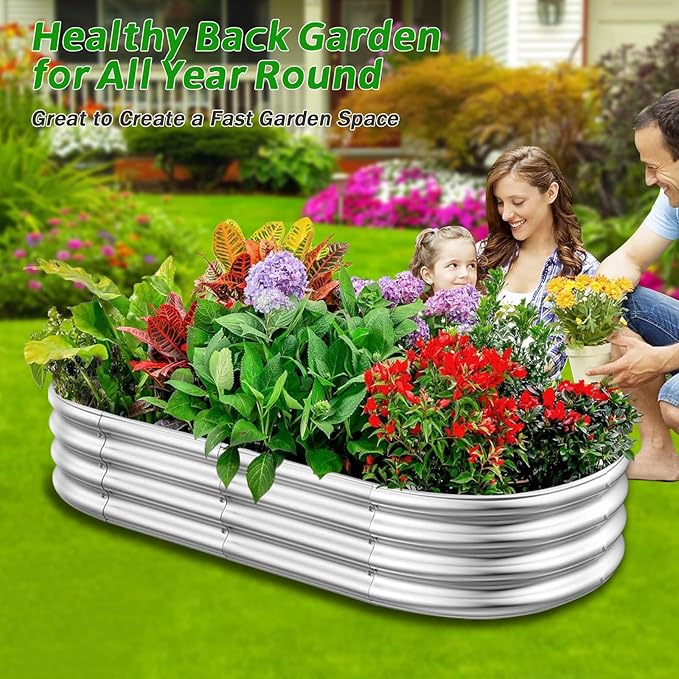 RAYKEEP Galvanized Raised Garden Beds, 4x2x1ft Outdoor Raised Garden Boxes, Oval Large Bottomless Metal Elevated Garden Bed Planter Box for Vegetables, Fruits, Flower