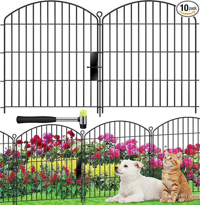 Decorative Garden Fence 32in (H) x22ft (L), Arched Rustproof Metal No Dig Fence for Dogs & Rabbit, Ornamental Animal Barrier for Flower Beds, Border Panels Fencing for Yard & Patio Outdoor Decor