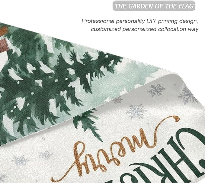 Christmas Tree Snowflake House Flag 28x40 Inch Double Sided Outside Winter Cabin Snow Scene Xmas Seasonal Yard Outdoor Flag Banner for Garden Lawn Patio Holiday Decorations