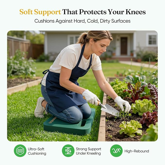 Grenebo High-Density NBR Foam Garden Kneeling Pad, 1.6" Extra Thick Gardening Pads for Kneeling, Ultra Soft Kneeling Pads for Gardening, Work, Exercise, Yoga, Bathing Baby, 17.3×11×1.6 in, Green