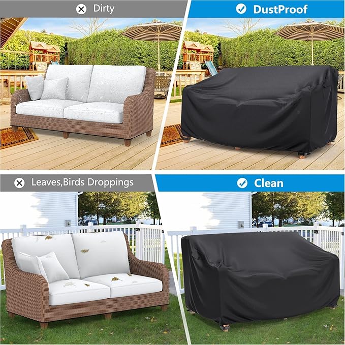 Mrrihand Heavy Duty Patio Sofa Cover Waterproof, 3-Seater Outdoor Sofa Loveseat Cover, Outdoor Patio Furniture Cover with Air Vent and Handles, 78" W×42" D×32" H, Black