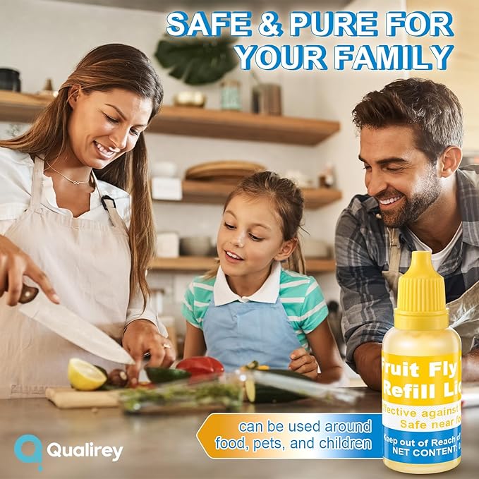 Qualirey Fruit Fly Trap for Indoor and Kitchen Use, 0.68 oz Each Bottle Fruit Fly Trap Refill Liquid, Ready to Use, Safe Near Food, Efficient Lure Refill Liquid, Yellow (20 Pack)