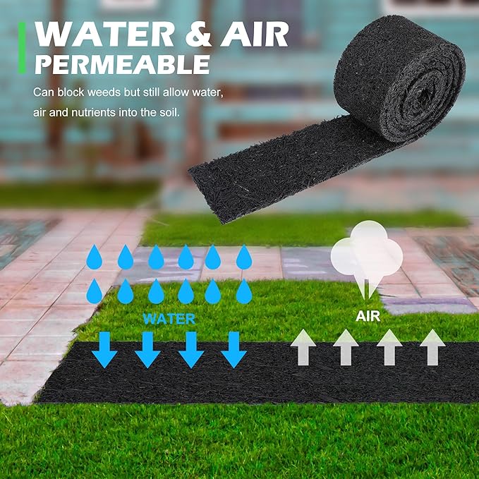 Adnee 140'' x 5.5" Double Sided Rubber Mulch Roll, Black Recycled Rubber Mulch Walkway,Permanent Garden Edging Barrier Mat for Landscaping,Plants,Vegetables and Flowers