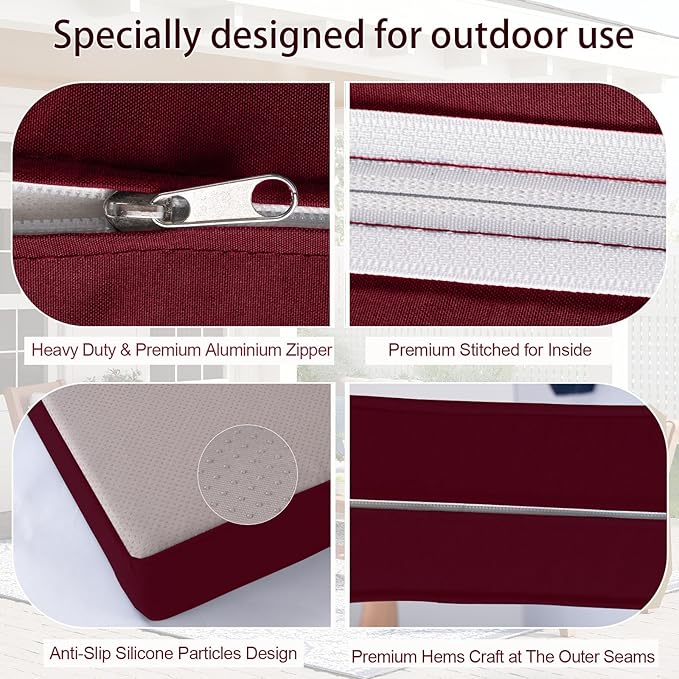Outdoor Cushion Covers for Patio Furniture, Patio Cushion Covers Replacement with Zipper, Waterproof & Fade Resistant,Only Cover (Burgundy, 25.6Lx25.6Wx4H - Only Covers)