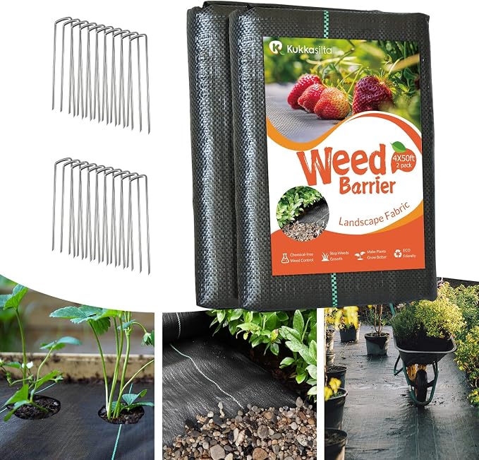 4ftx100ft Weed Barrier Landscape Fabric Heavy Duty, Premium 3.2oz Gardening Weed Control Mat, Ground Cover for Gardening, Farming with 20 U-Shaped Securing Pegs