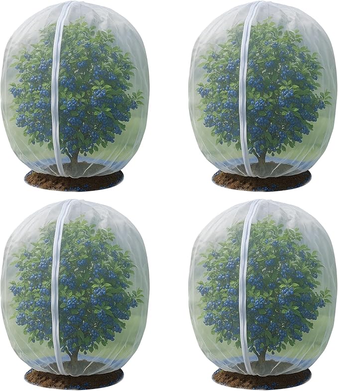 4 Pack Bird Netting Bags for Garden Protection, 7.87 x 7.87 FT Extra Large Insect Barrier Mesh Covers with Zipper Drawstring Fruit Tree Netting for Blueberry Bushes Vegetables and Outdoor Plants