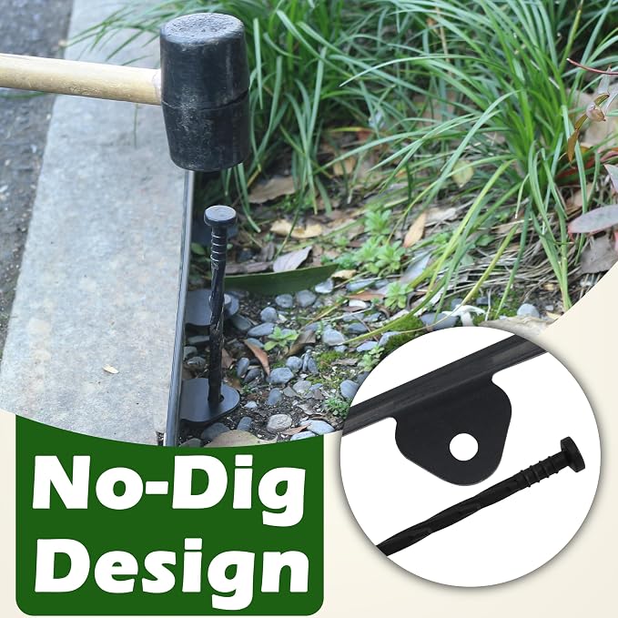 Gardzen Landscape Edging Kit, 60-Foot Long, 3-Inch Tall, No Dig Garden Edging Border for Flower Beds, Tree Rings, Pathways, Includes 24 Spikes