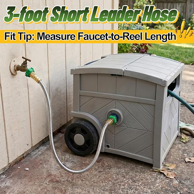 3ft Short Garden Hose with Female to Female Connector - Metal Leakproof Leader Hose for Hose Reel, Heavy Duty 304 Stainless Steel Flexible Hose for Outdoor Garden Watering Car Pet Cleaning