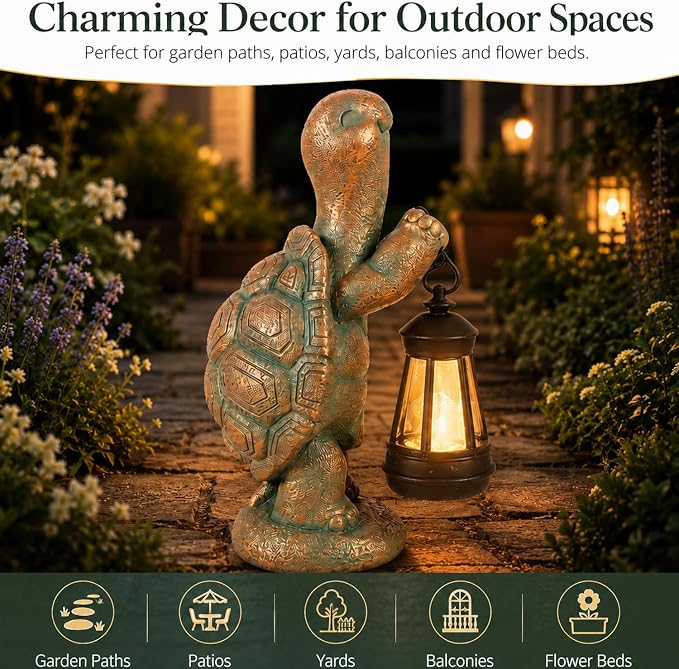 Turtle Solar Powered Outdoor Garden Statue, Resin Statue with Solar Light Lantern, Decorative Lawn, Yard Outdoor Turtle Decoration. Unique Home Decoration, Gifts for Women