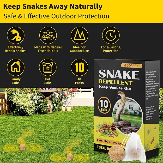 Snake Repellent Balls, 10-Pack Plant-Based Essential Oil Formula with Peppermint, Cinnamon & Cedarwood Oils, Long-Lasting Outdoor Use, Safe Around Family & Pets