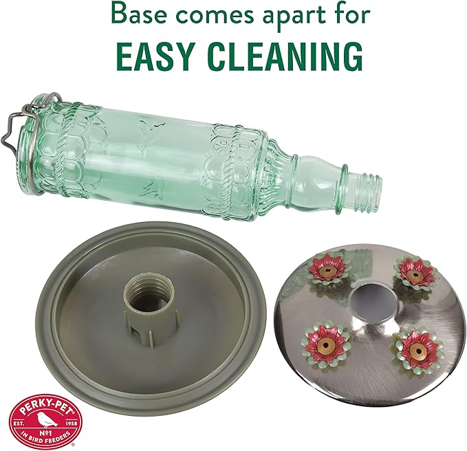 Perky-Pet Glass Bottle Hummingbird Feeder - Outdoor Garden Décor Humming Bird Feeder,8108-1SR - 10 Fl Oz Nectar Capacity - Durable Green Antique Design - Hang from Tree,Porch,Deck,Hook,(Pack of 6)